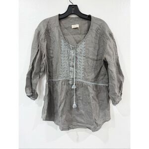 Wrap London Linen Embroidered Peasant Blouse M